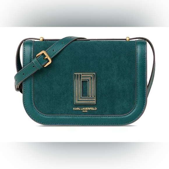 Karl Lagerfeld Handbags - Karl Lagerfeld Paris Simone Crossbody Bag in Green Jewel Leather and Suede
